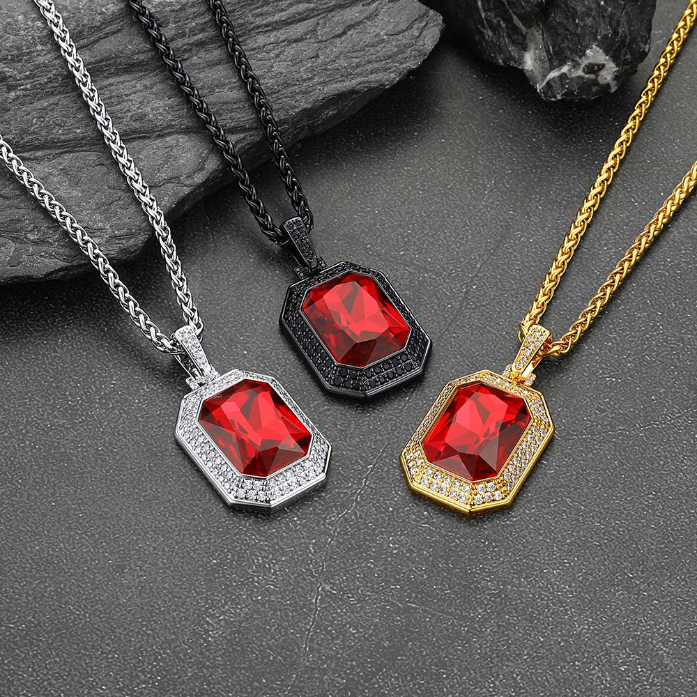 Cubic Zirconia Gemstone Crystal Dog Tag Necklace for Men