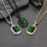 Cubic Zirconia Gemstone Crystal Dog Tag Necklace for Men