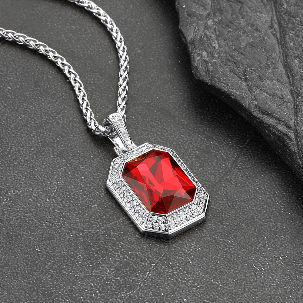 Cubic Zirconia Gemstone Crystal Dog Tag Necklace for Men