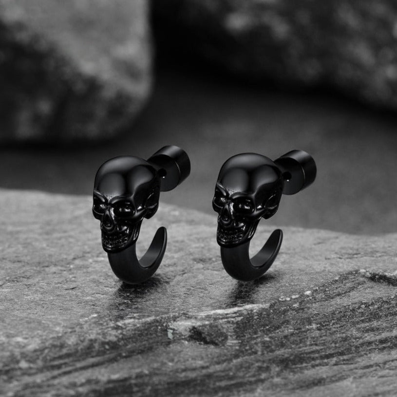 Gothic Skull Huggie Half-Circle Stud Earrings Jewelry for Men Women
