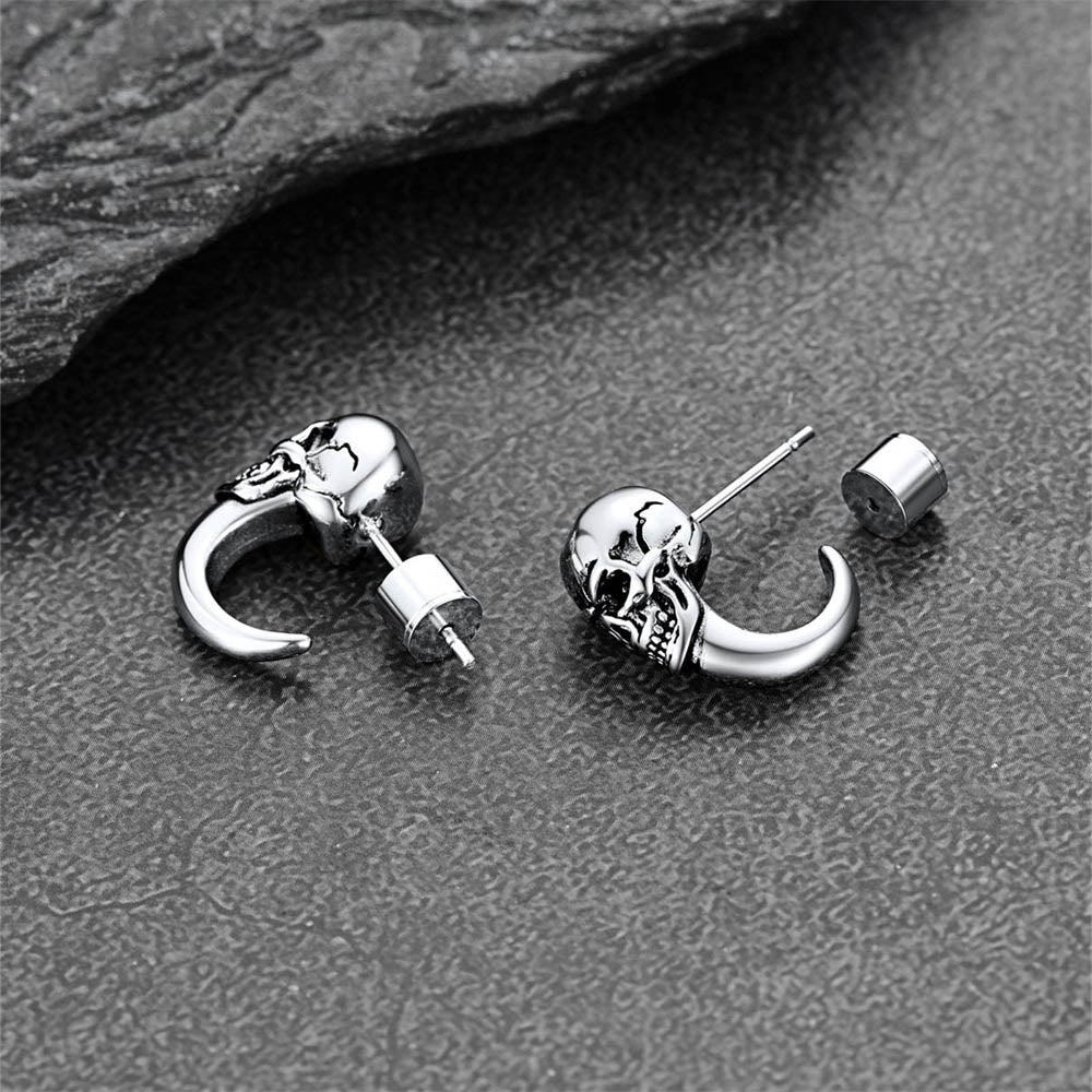 Gothic Skull Huggie Half-Circle Stud Earrings Jewelry for Men Women