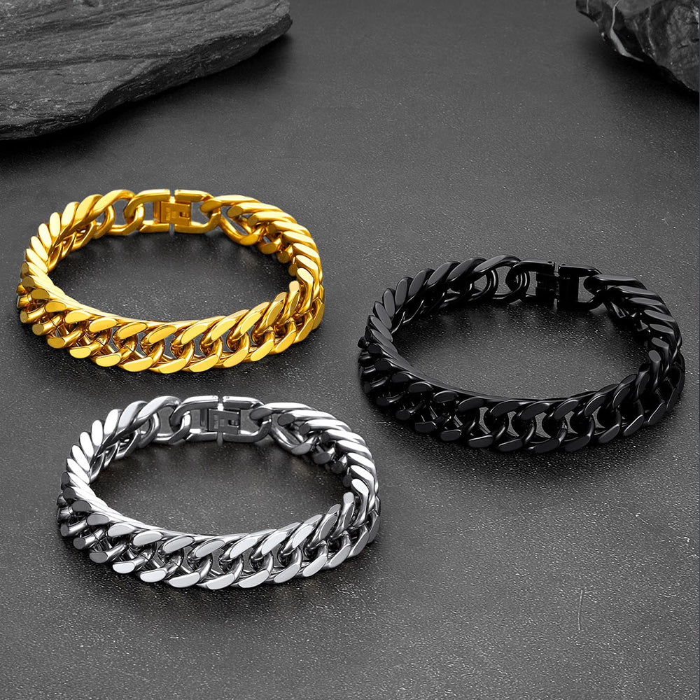 Thick Cuban Link Bracelet for Men in Stainless Steel