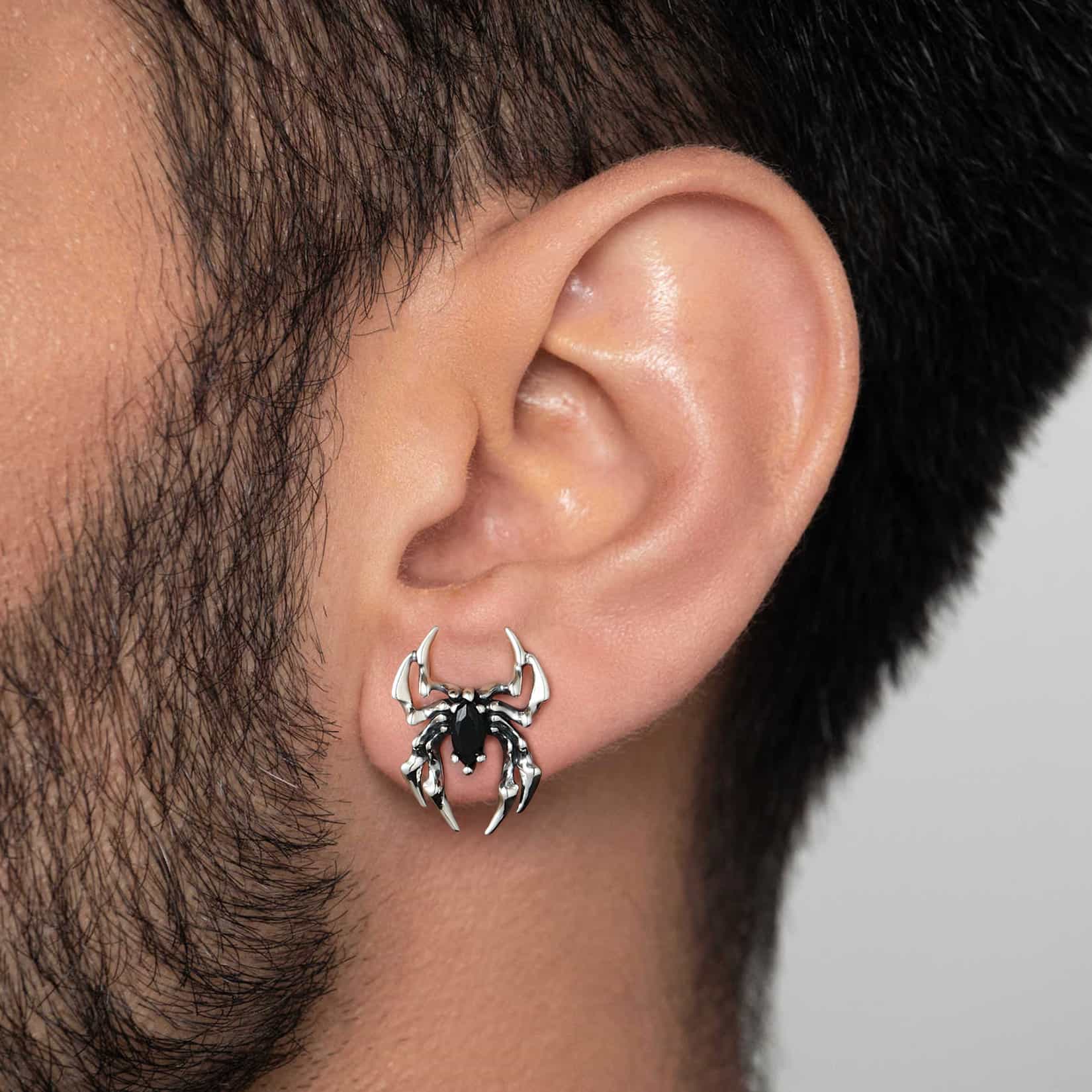 Gothic Spider Earrings for Men in Sterling Silver