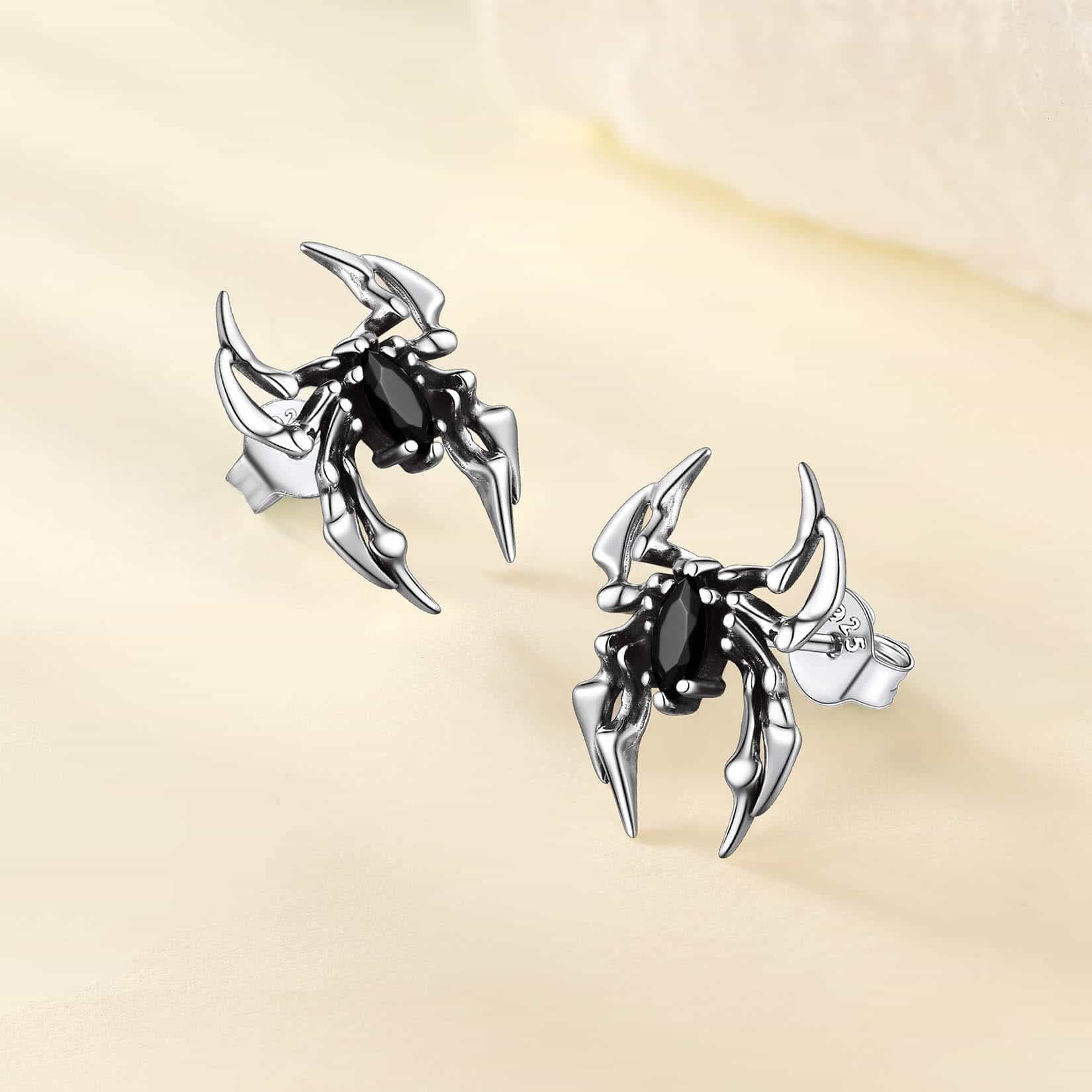 Gothic Spider Earrings for Men in Sterling Silver