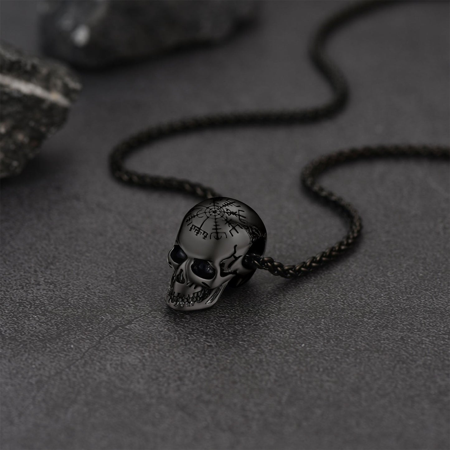Nordic Viking Compass Skull Pendant Necklace for Men