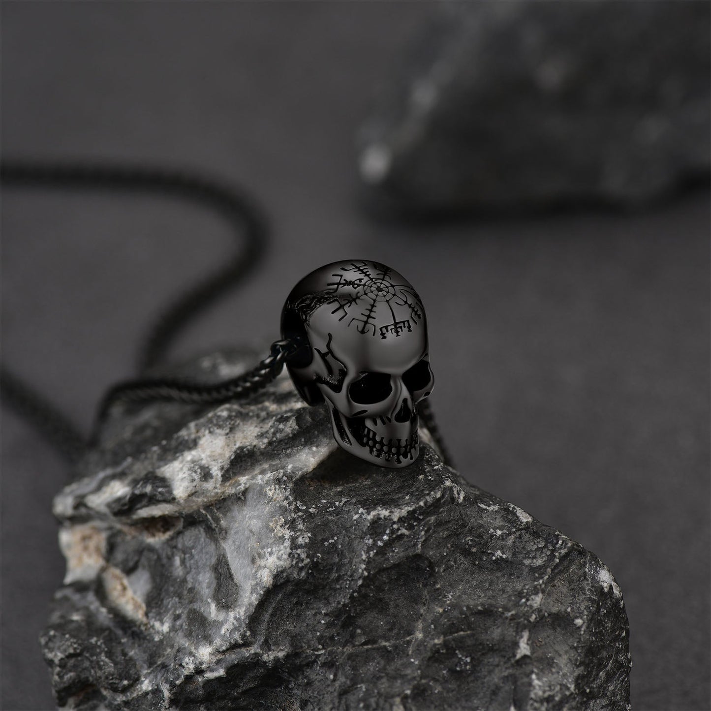 Nordic Viking Compass Skull Pendant Necklace for Men