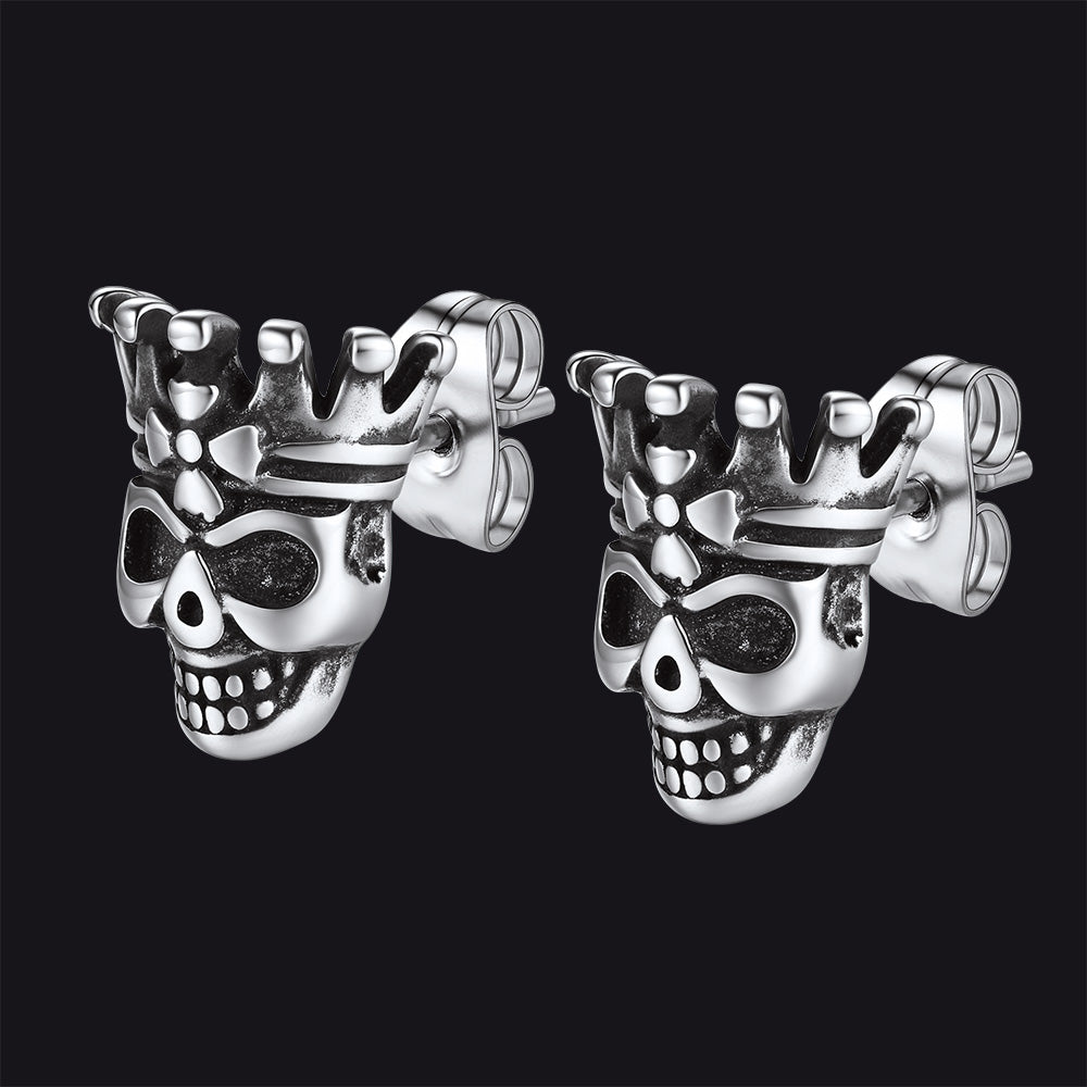 Punk Crown Skull Stud Earrings for Men Halloween Gift