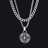 Cuban Curb Chain & Polaris Compass Pendant Layered Necklaces Set for Men