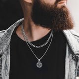 Cuban Curb Chain & Polaris Compass Pendant Layered Necklaces Set for Men
