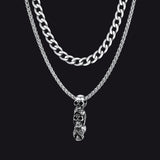 Cuban Curb Chain & Skull Layered Necklaces Set for Men