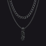 Cuban Curb Chain & Skull Layered Necklaces Set for Men