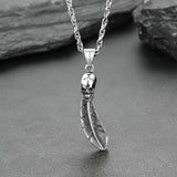 Gothic Stainless Steel Skull Feather Necklace