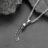 Gothic Stainless Steel Skull Feather Necklace