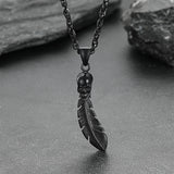 Gothic Stainless Steel Skull Feather Necklace