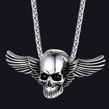 Gothic Skull Necklace With Wing For Men
