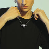 Gothic Skull Necklace With Wing For Men