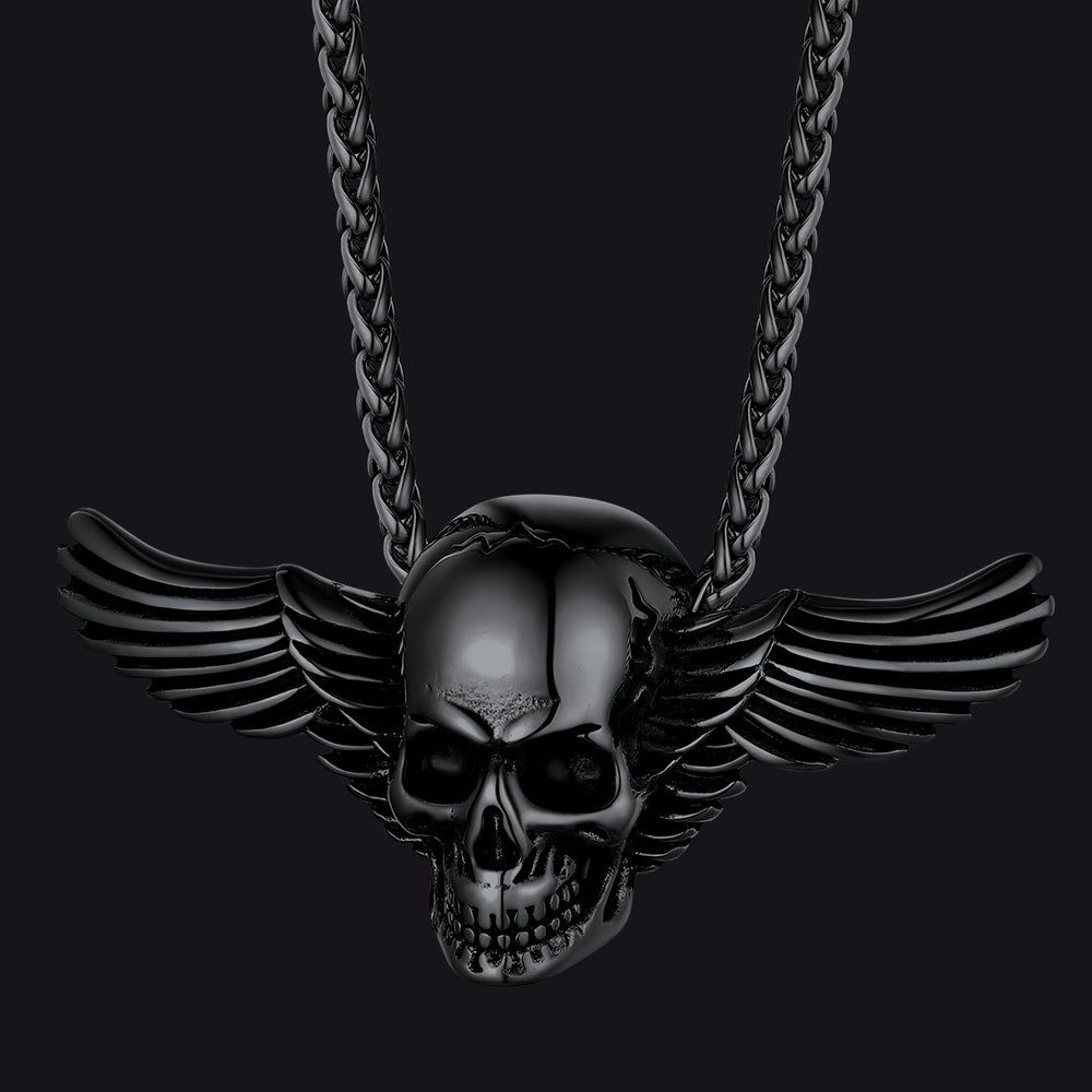 Gothic Skull Necklace With Wing For Men