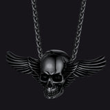 Gothic Skull Necklace With Wing For Men