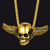 Gothic Skull Necklace With Wing For Men