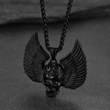 Gothic Flame Winged Skull Pendant Necklace for Men