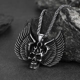 Gothic Flame Winged Skull Pendant Necklace for Men