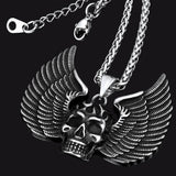 Gothic Flame Winged Skull Pendant Necklace for Men