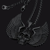 Gothic Flame Winged Skull Pendant Necklace for Men