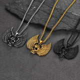 Gothic Flame Winged Skull Pendant Necklace for Men