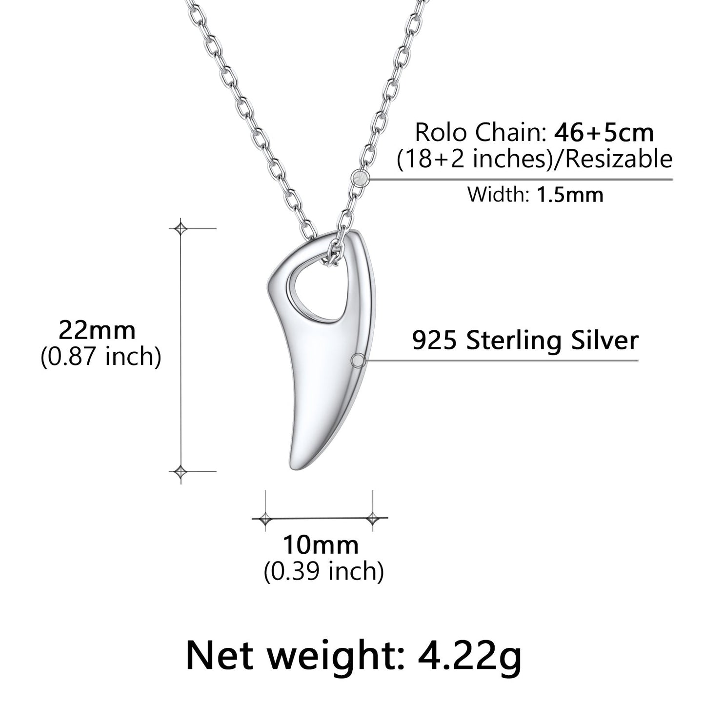 Flash Sale 925 Sterling Silver Wolf Tooth Necklace for Men