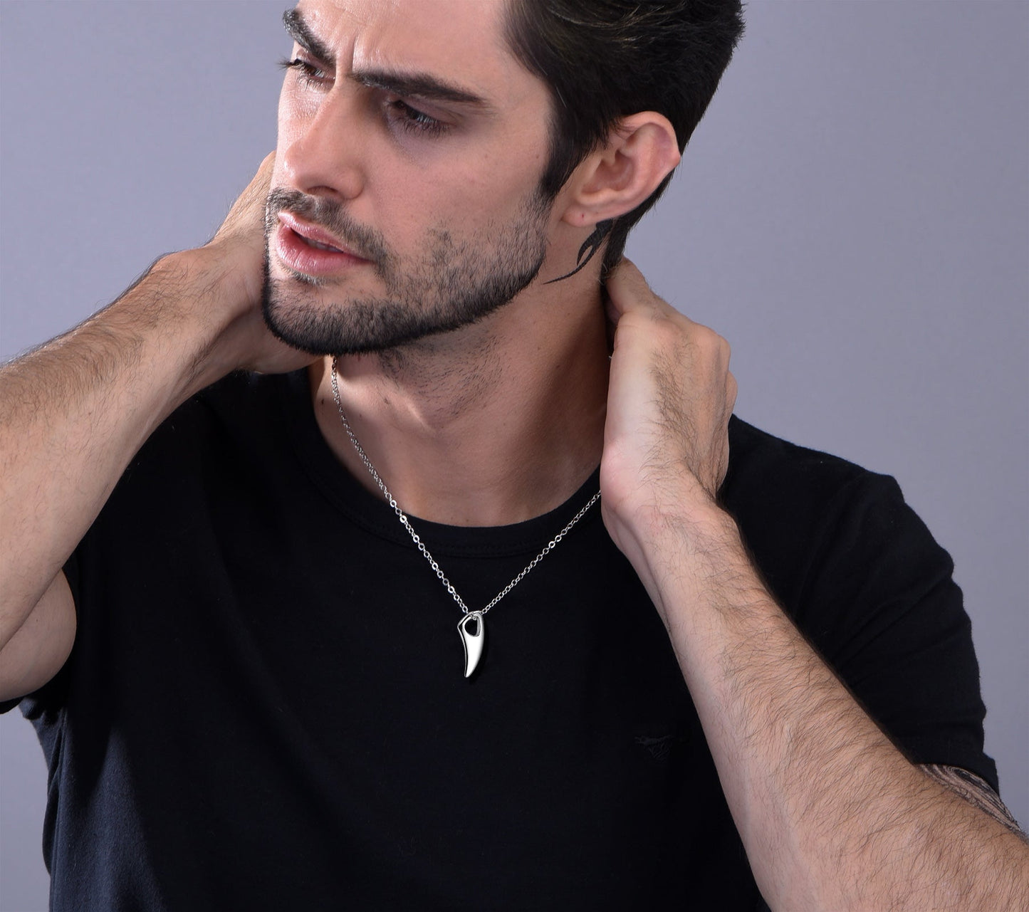 Flash Sale 925 Sterling Silver Wolf Tooth Necklace for Men