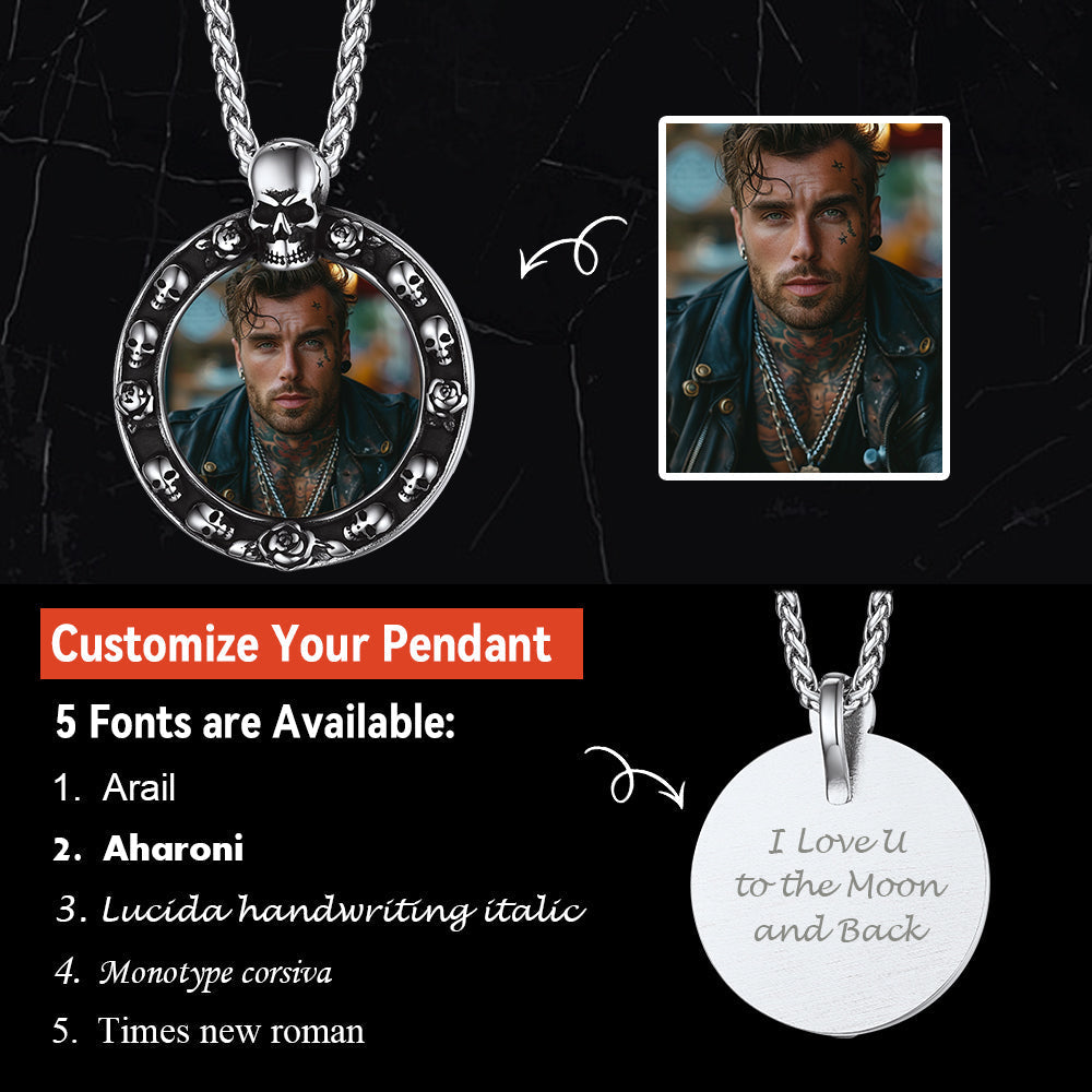 Customized Engraved Photo Necklace with Skull for Men Women