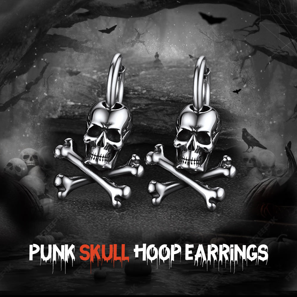 Punk Skull Crossbone Hoop Earrings Gift for Men