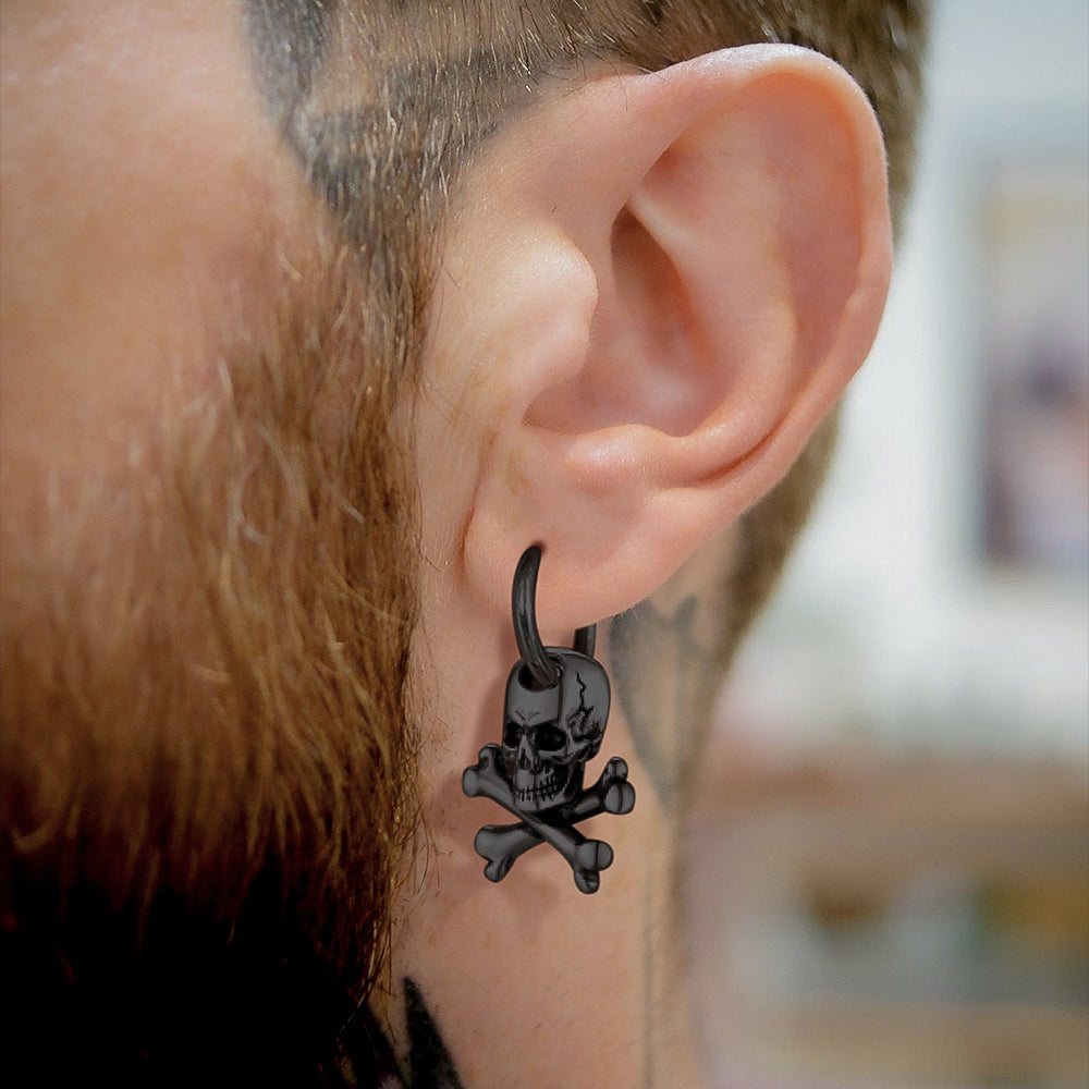 Punk Skull Crossbone Hoop Earrings Gift for Men