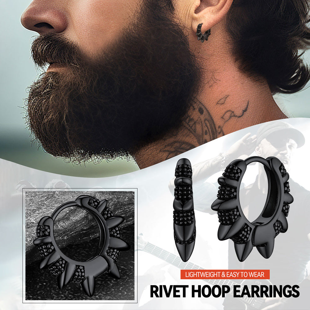 Punk Spikes and Rivets Huggie Hoop Earrings Piercing For Men Women