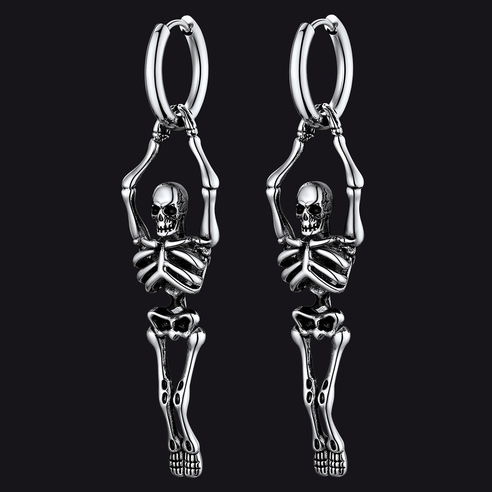 Gothic Skull Skeleton Dangle Hoop Earrings for Men