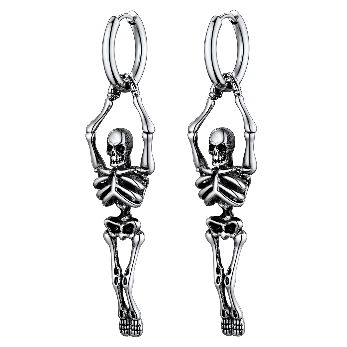 Gothic Skull Skeleton Dangle Hoop Earrings for Men