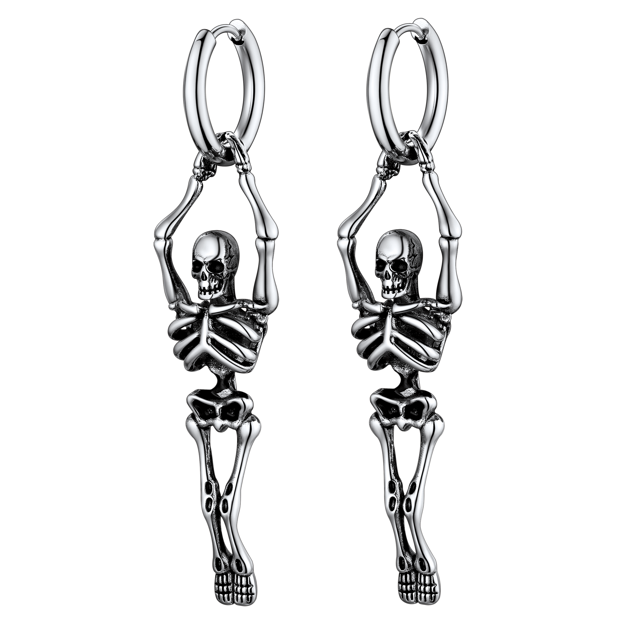 Gothic Skull Skeleton Dangle Hoop Earrings for Men
