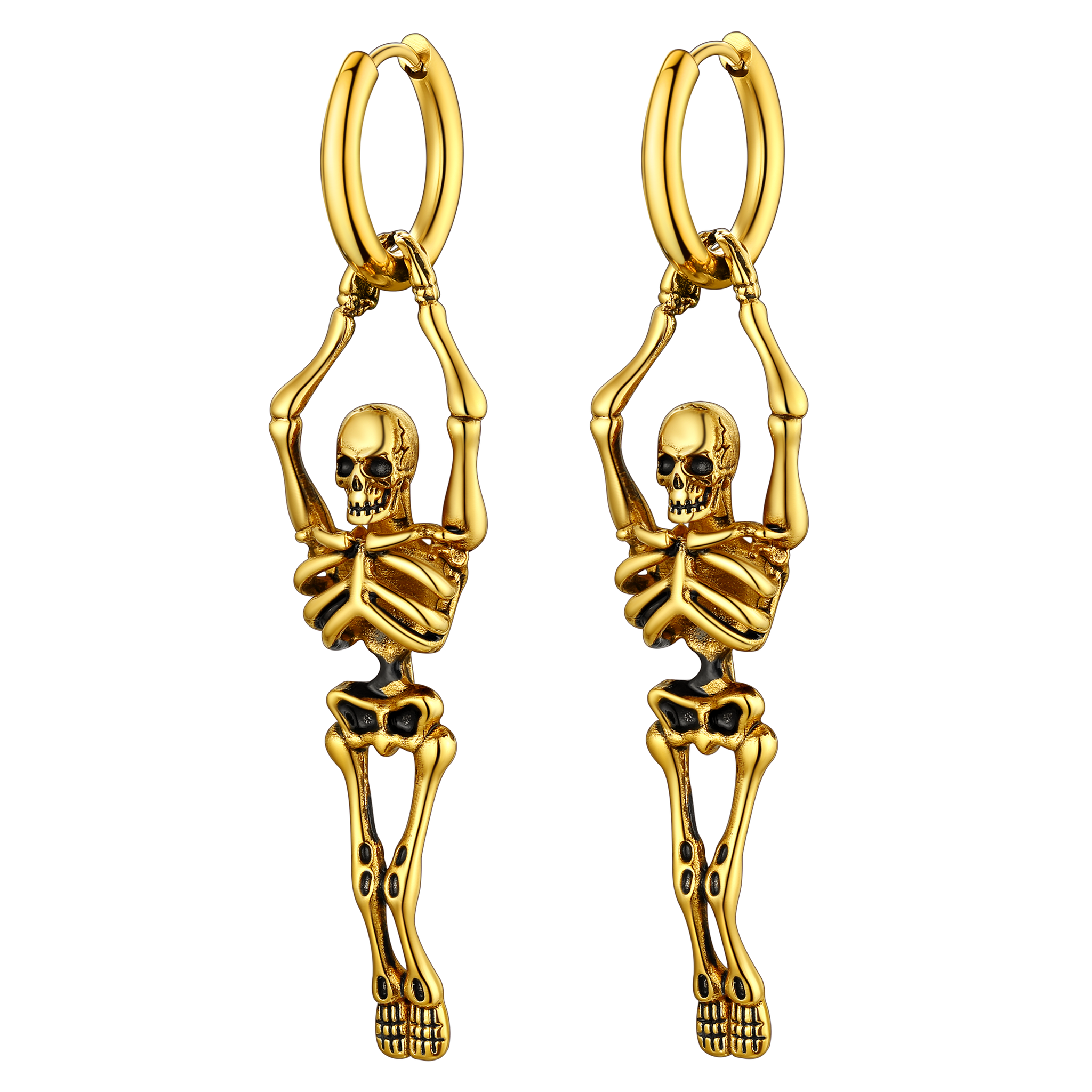 Gothic Skull Skeleton Dangle Hoop Earrings for Men