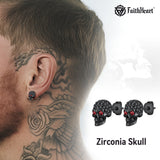 Gothic CZ Red Eye Stud Skull Earrings For Men