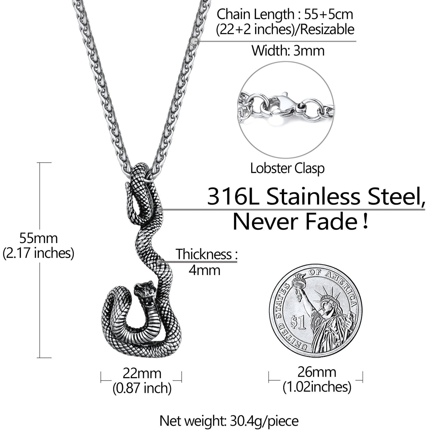 Flash Sale Gothic Snake Pendant Necklace for Men