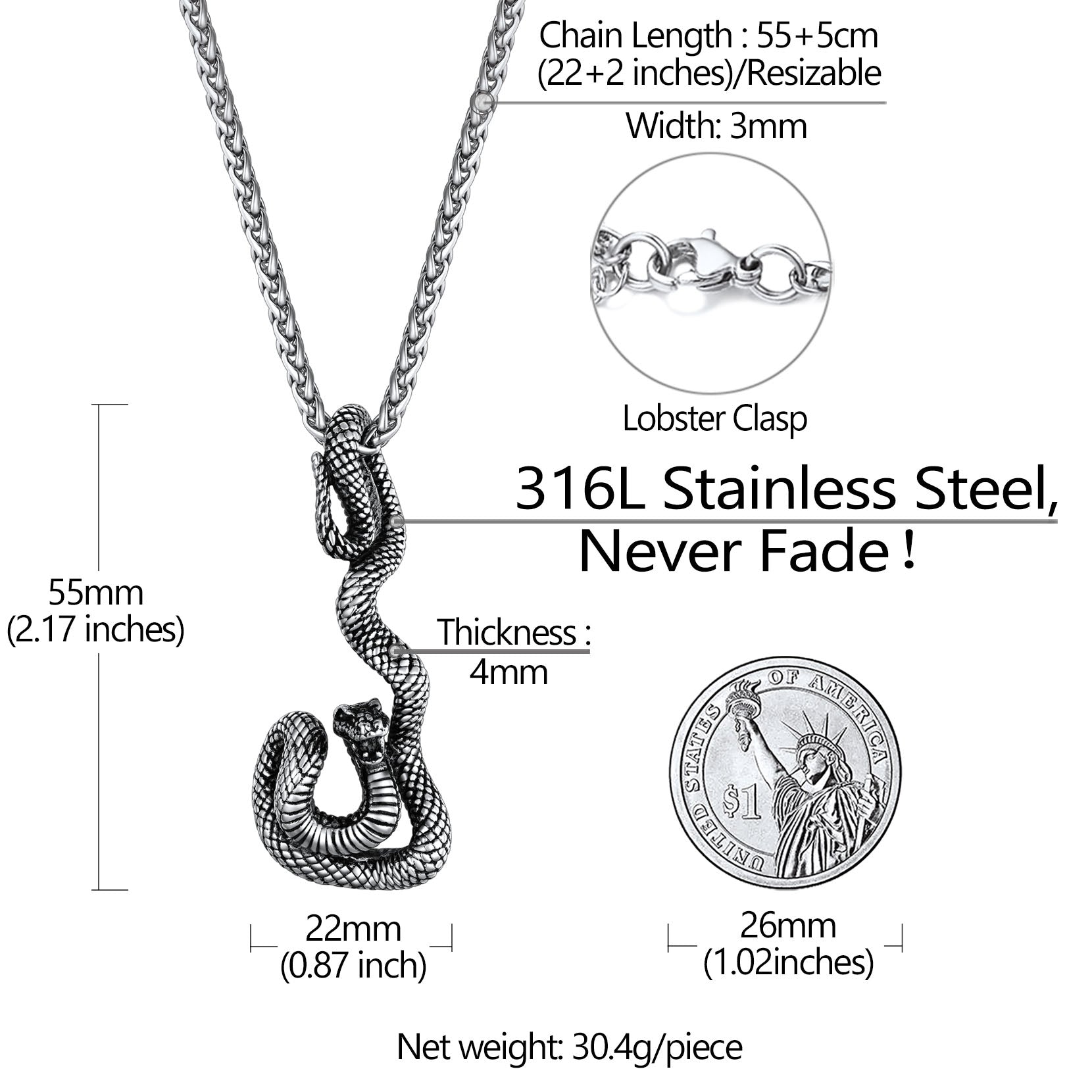 Flash Sale Gothic Snake Pendant Necklace for Men