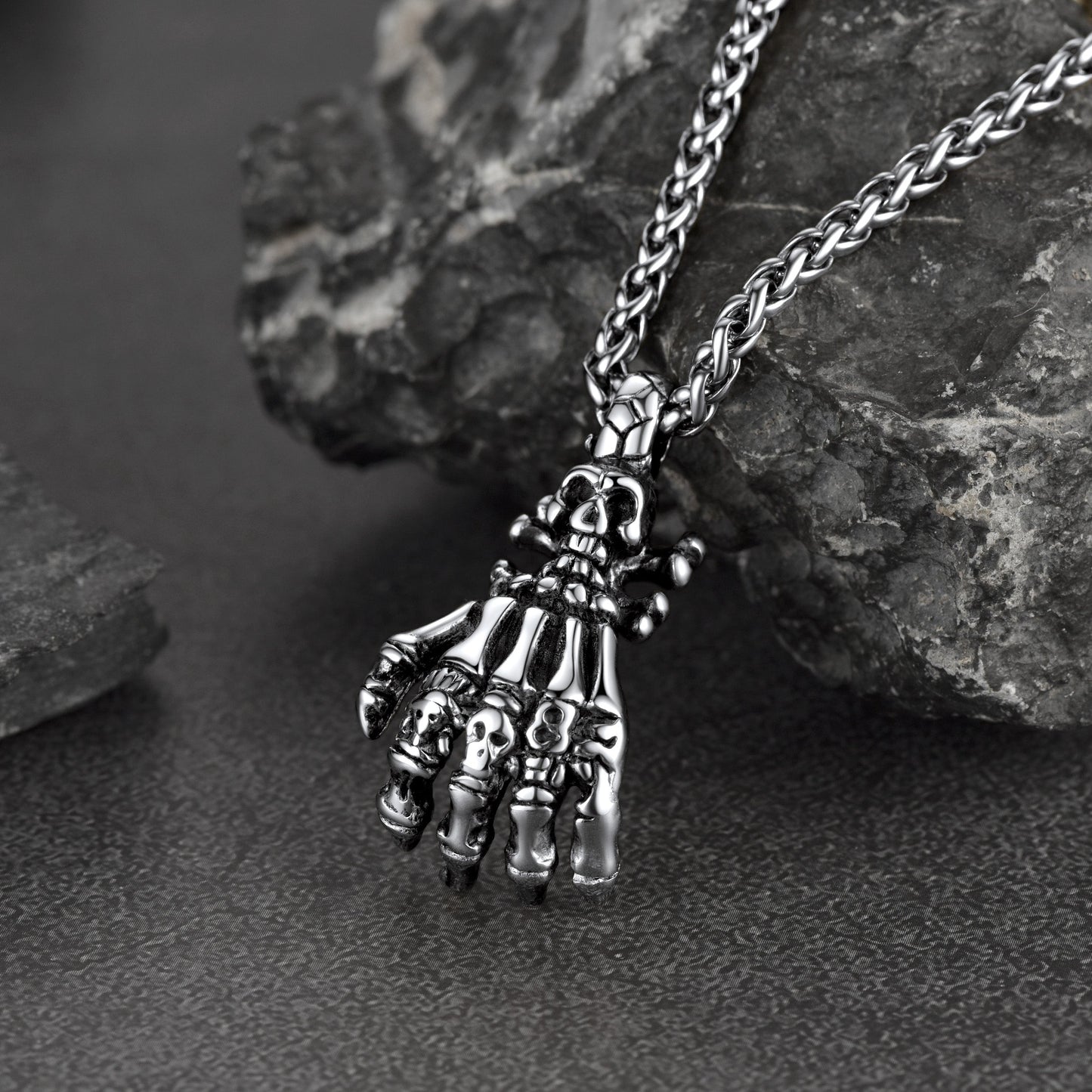 Gothic Skeleton Skull Hand Pendant Necklace