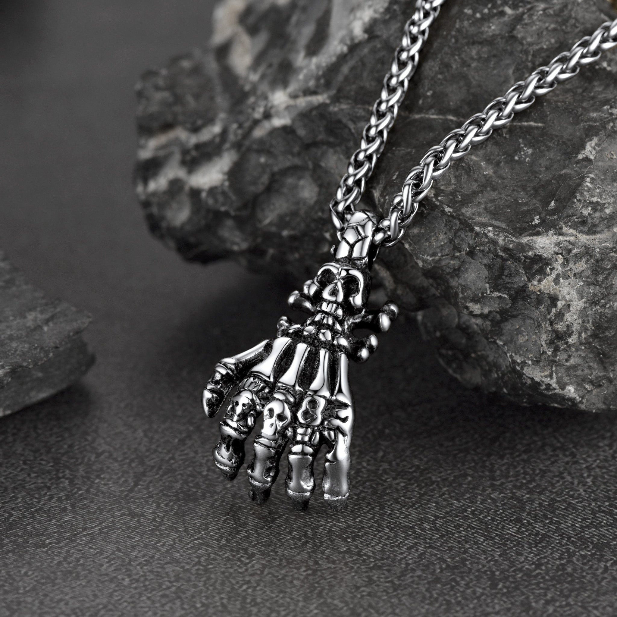 Gothic Skeleton Skull Hand Pendant Necklace