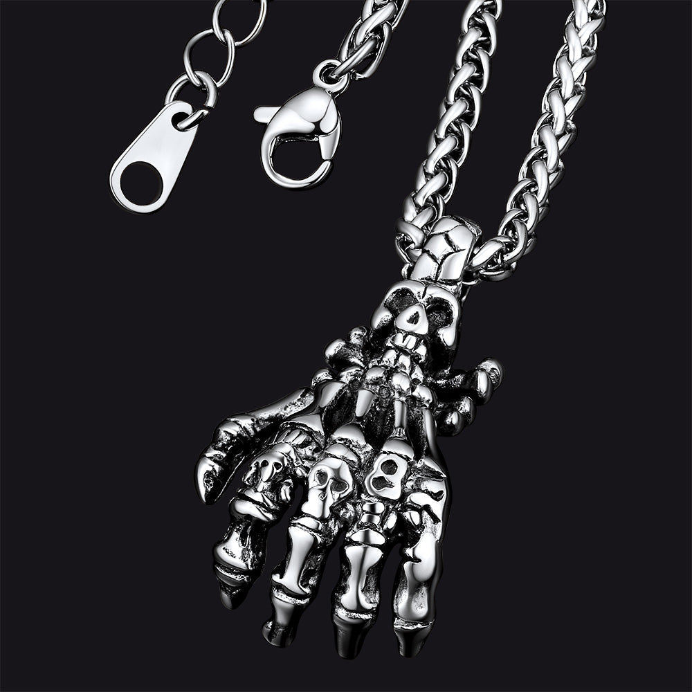 Gothic Skeleton Skull Hand Pendant Necklace