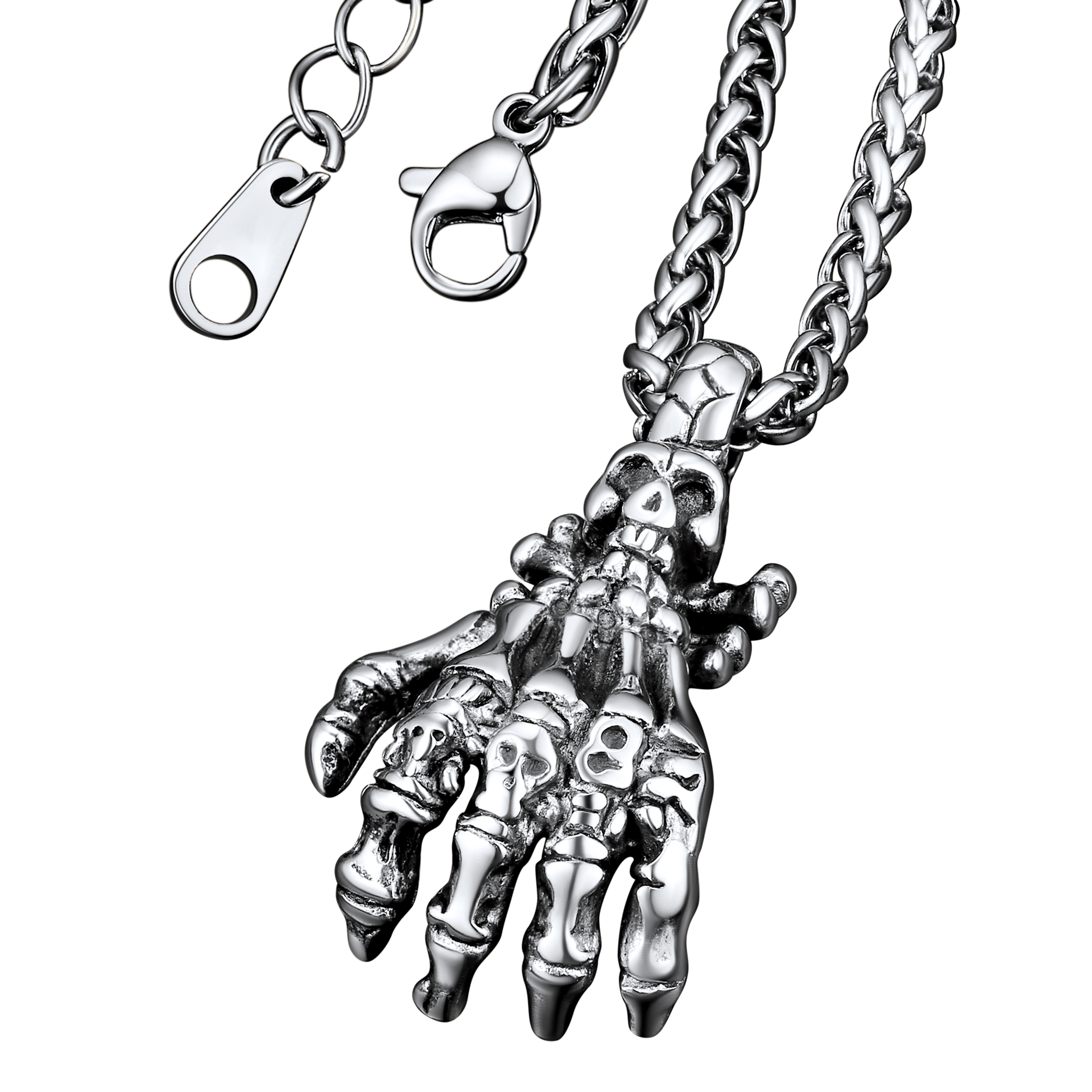 Gothic Skeleton Skull Hand Pendant Necklace
