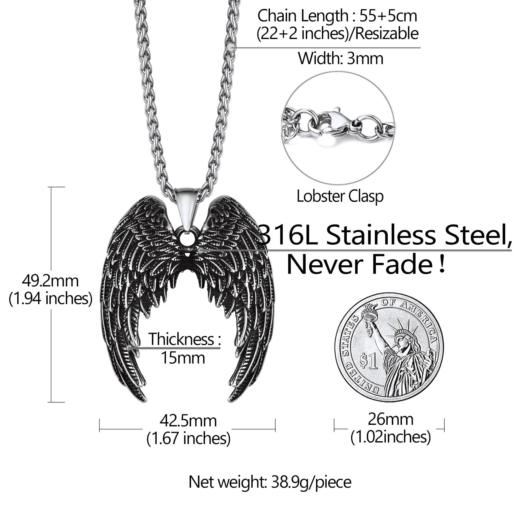 Flash Sale Angel Wings Pendant Necklace for Men women