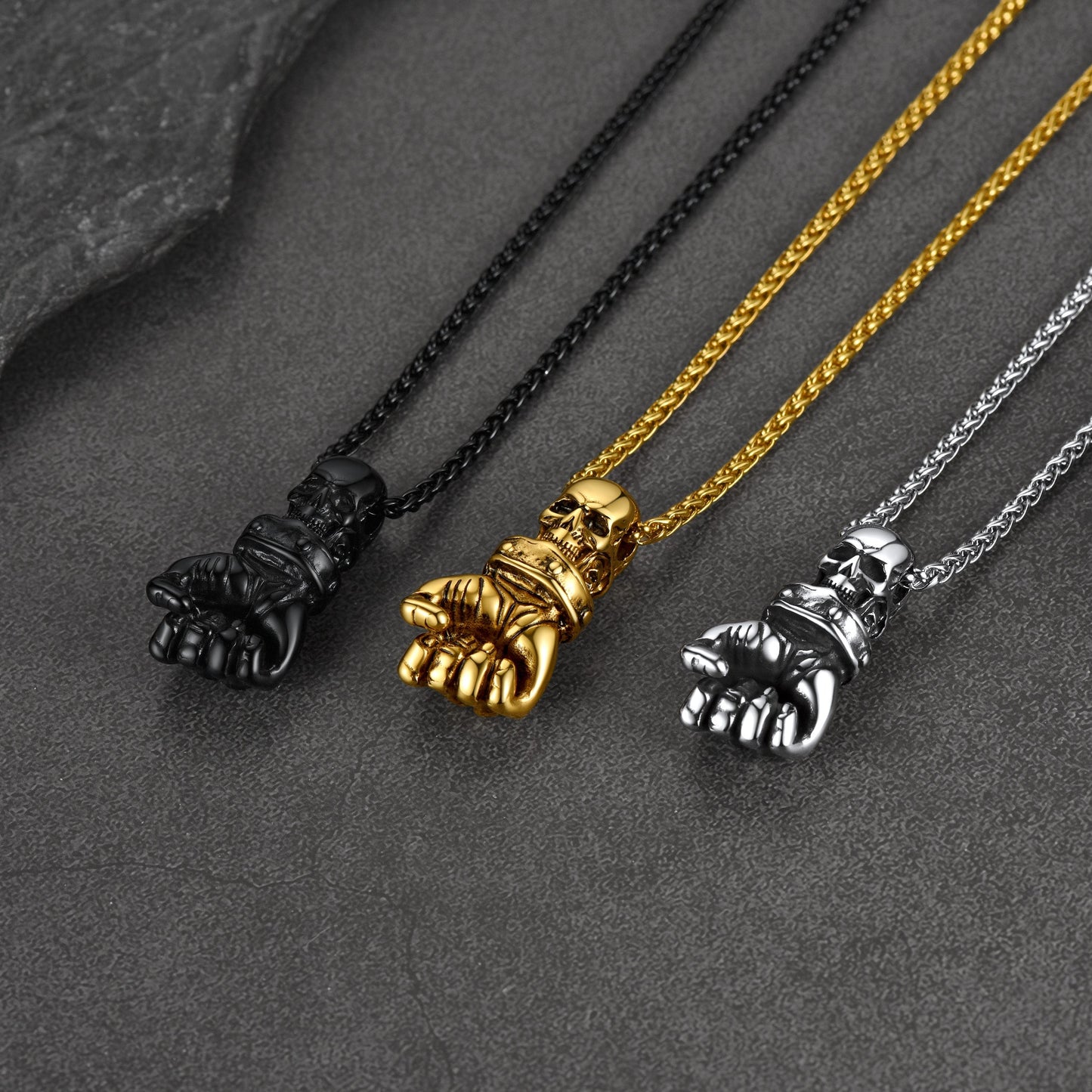 Flash Sale Punk Skull Fist Pendant Necklace for Men