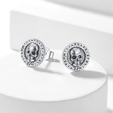 Sterling Silver Runes Skull Earrings Studs For Men