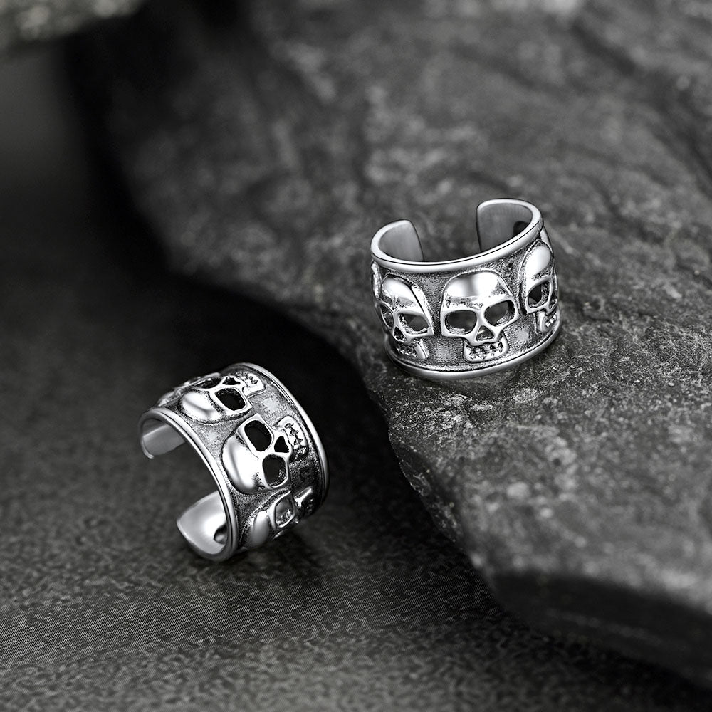 Sterling Silver Skull Ear Cuff Earrings Non-piercing for Men