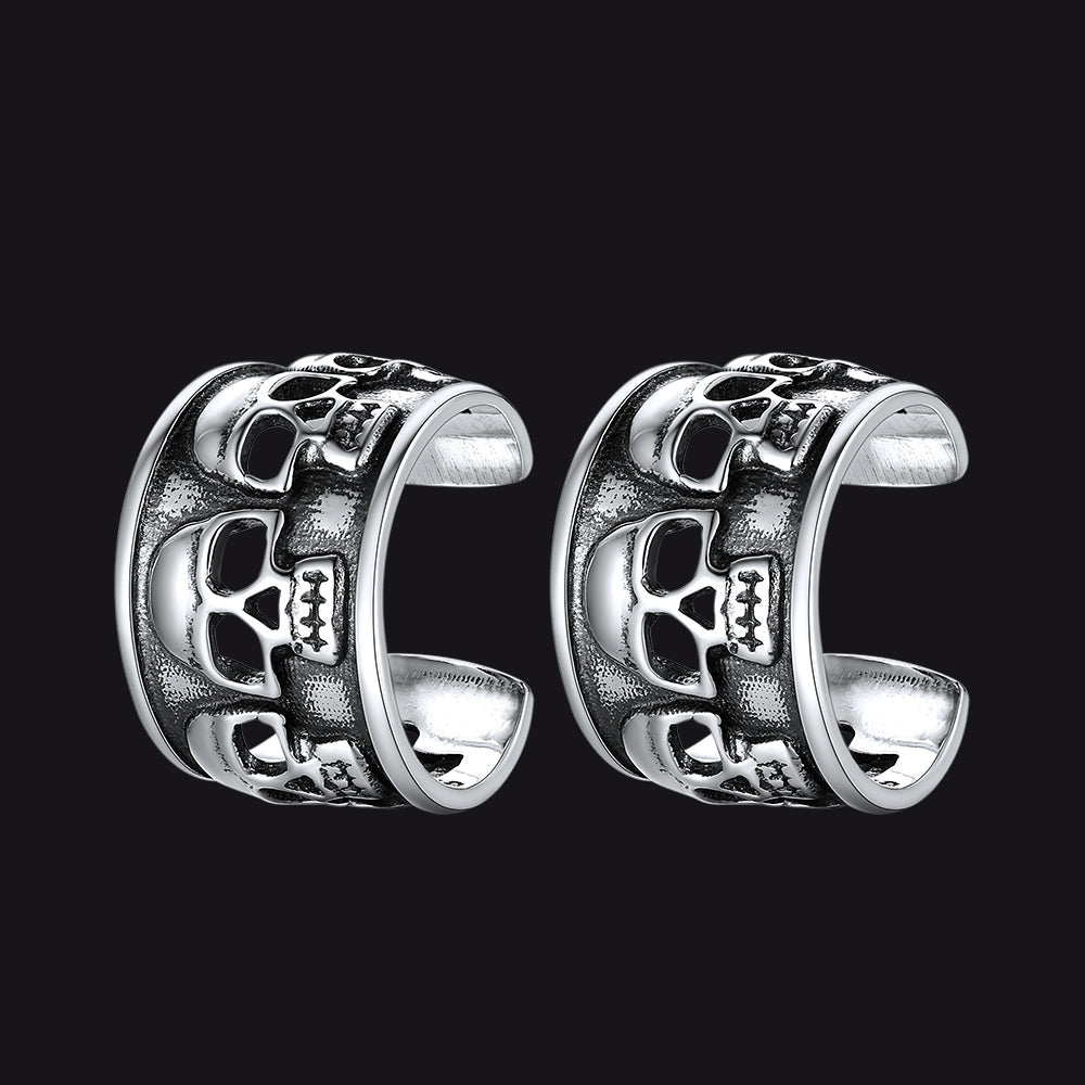 Sterling Silver Skull Ear Cuff Earrings Non-piercing for Men